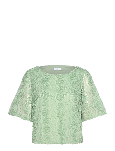 Bubbleroom 3D Flower Short Sleeve  Blouse - Kolleksjoner - DUSTY GREEN / green