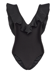 Malina Paola ruffled v-neck swimsuit - Badetøy - BLACK / black