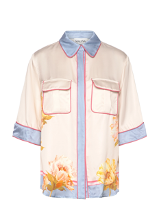 Malina Pam short sleeve satin shirt - Kortermede skjorter - CREAM PEONY / cream