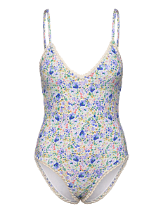 Malina Nila v-neck crochet trimmed swimsuit - Badetøy - DITSY / blue