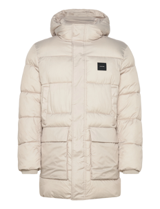 Calvin Klein LONG HOODED QUILT PUFFER MW - Jakker - STONY BEIGE / beige