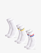 Tennis Crew Socks 3-pack - WHITE RETRO (STRIPES IN RED/BLUE, WHITE, GREEN/YELLOW)