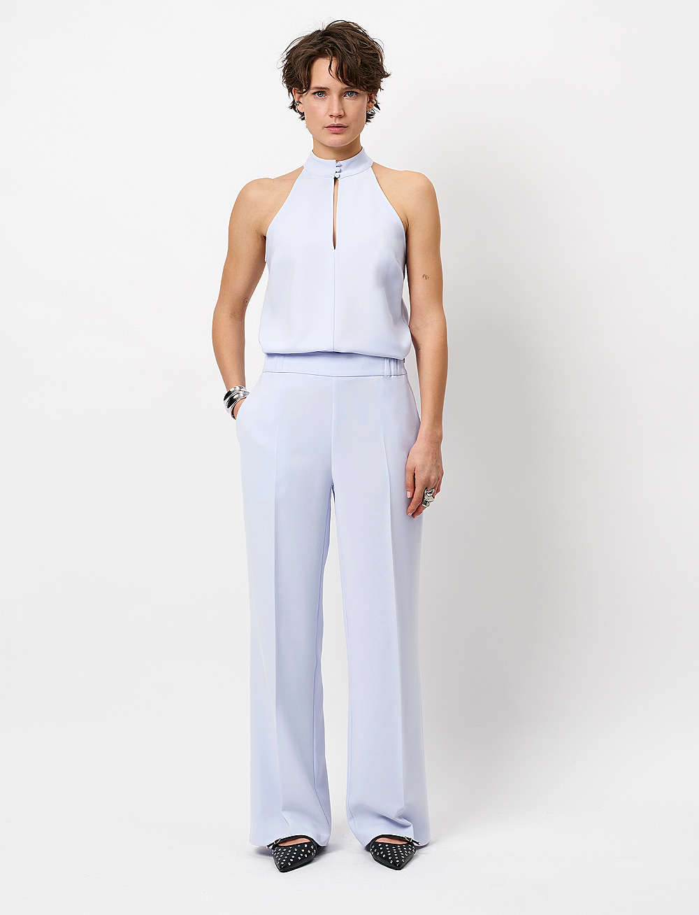 Dante6 - Dante6-Fabri elasticated wide leg pants - vide bukser - crystal blue - 0