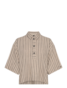 Esme Studios ESKasia Boxy Blouse - Kortermede skjorter - PURE CASHMERE PINSTRIPE / beige