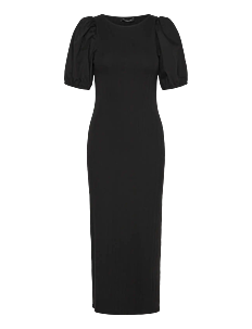 French Connection SASIA RIB PUFF SLV MIDI DRESS - Kjoler - BLACK / black