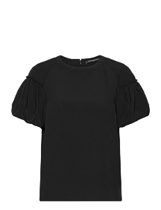 French Connection CREPE LIGHT PUFF SLEEVE TOP - T-skjorter & Topper - BLACK / black