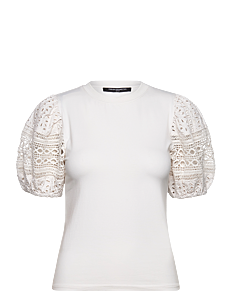 French Connection ROSANA ANGES BROIDERIE T SHIRT - T-skjorter & Topper - LINEN WHITE / white