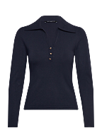 LARRY V NECK POLO TOP - NAVY