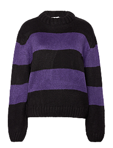 Hosbjerg Lotti Stripe Knit Sweater - Klær - BLACK/PURPLE / black