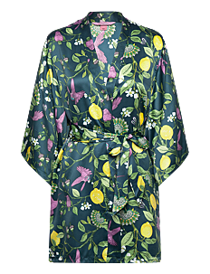 Hunkemöller Kimono Satin Lemon Birds - Kolleksjoner - REFLECTING POND / green