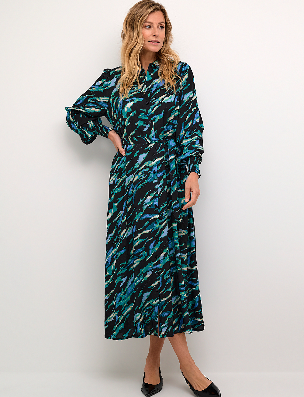 Kaffe - KApollie Oline Dress - skjortekjoler - black/blue/green abstr. animal - 3