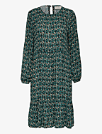 KAkarina Amber Dress - GREEN FLOWER AND LEAF PRINT