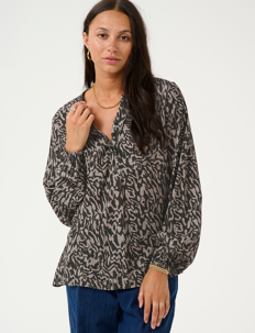 Kaffe KAmathilde Blouse - Kaffe - BLACK/ELEPHANT GRAPHIC LINES / beige