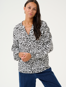 Kaffe KAmathilde Blouse - Kaffe - CHALK/BLACK GRAPHIC LINES / black