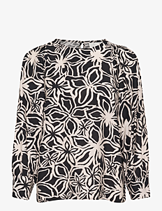 Kaffe KAhannah Blouse - Kolleksjoner - BLACK / LIGHT BEIGE FLOWER / black