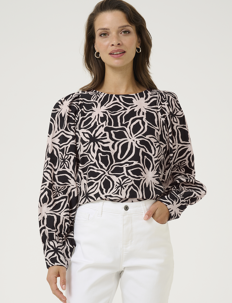 Kaffe KAhannah Blouse - Kaffe - BLACK / LIGHT BEIGE FLOWER / black