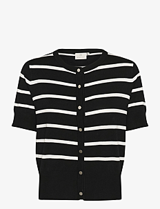 Kaffe KAlizza Short Sleeve Cardigan - Kolleksjoner - BLACK/CHALK STRIPE / black