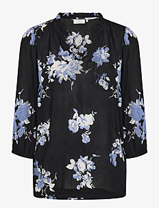 Kaffe KAedita Amber Blouse - Kolleksjoner - BLACK / BLUE FLOWER PRINT / black