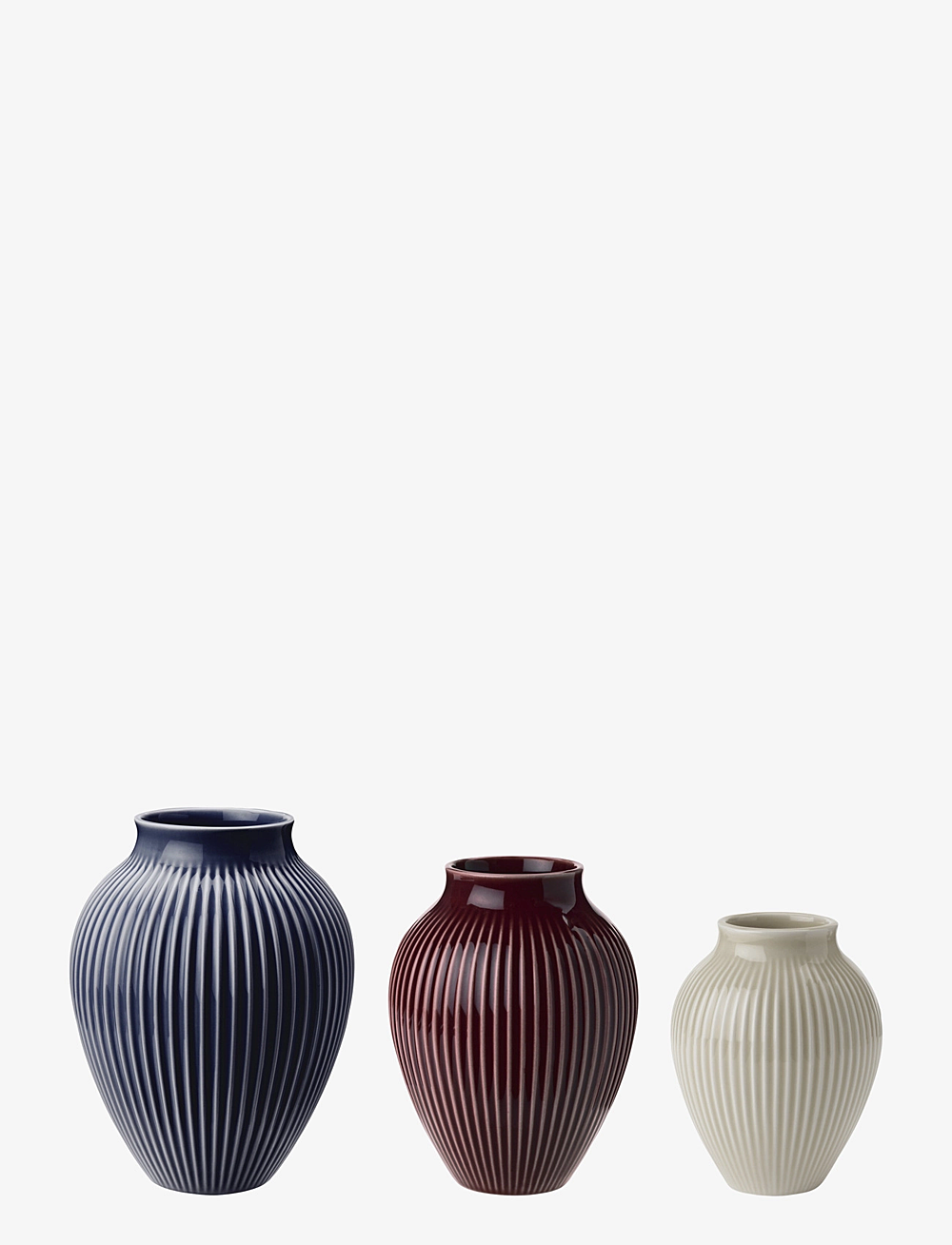 Knabstrup Keramik - Knabstrup mini vase 3 Stk ripple berry, sand, dark blue - vaser - ripple berry, sand, dark blue - 0