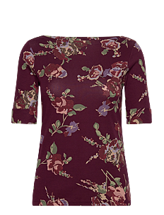 Lauren Ralph Lauren Floral Stretch Cotton Boatneck Tee - Julegaver til kvinner - BURGUNDY MULTI / burgundy