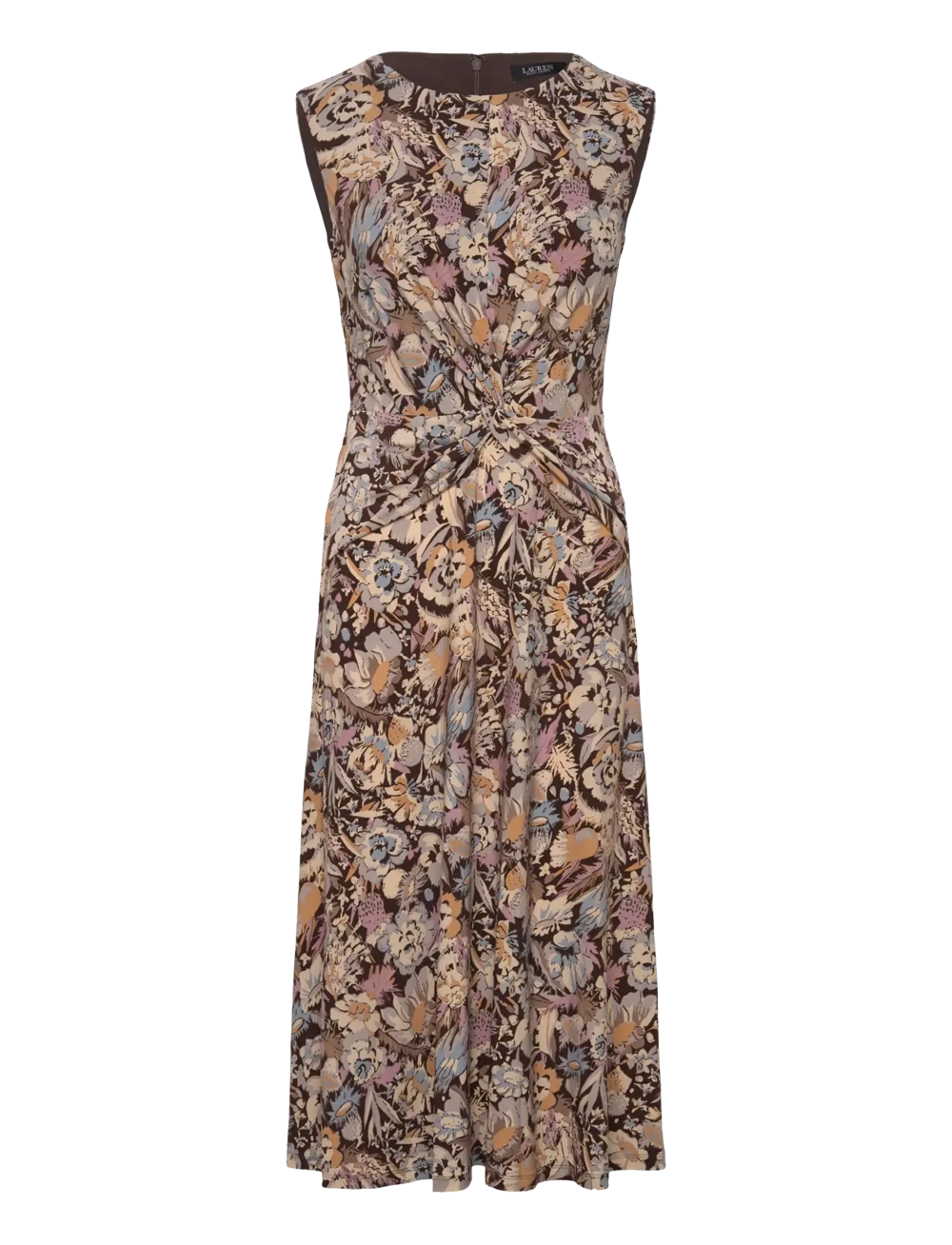 Lauren Ralph Lauren - Floral Twist-Front Jersey Dress - cocktail-kjoler - brown multi - 0