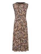 Floral Twist-Front Jersey Dress - BROWN MULTI