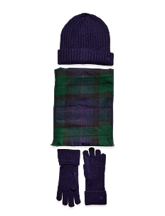 Lauren Ralph Lauren Plaid Scarf, Gloves, & Beanie Set - Hatter & Luer - GREEN PLAID / blue