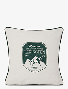 Lexington Home Mountain Logo Recycled Cotton Canvas Pillow Cover - Juletekstiler - WHITE/GREEN / white