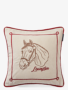 Lexington Home Horse Organic Cotton Velvet Pillow Cover - Juletekstiler - LT BEIGE/RED / beige