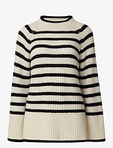 Lexington Clothing Elisabeth Recycled Wool Mock Neck Sweater - Kolleksjoner - BLACK/WHITE STRIPE / white