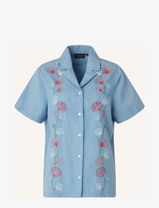 Lexington Clothing Ajla Embroided Linen Blend Blouse - Kortermede skjorter - BLUE / blue