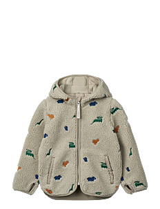 Liewood Mara Pile Jacket With Ears - Klær - DINOSAUR / MIST EMBROIDERY / green