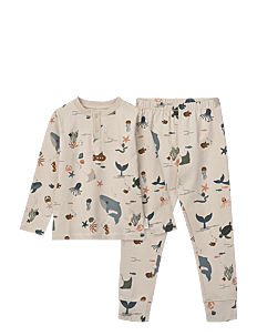 Liewood Wilhelm Printed Pyjamas Set - Klær - SEA CREATURE / SANDY / beige