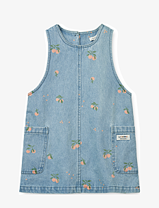 Liewood Angelica Printed Denim Dress - Klær - PEACH / LIGHT BLUE DENIM / blue