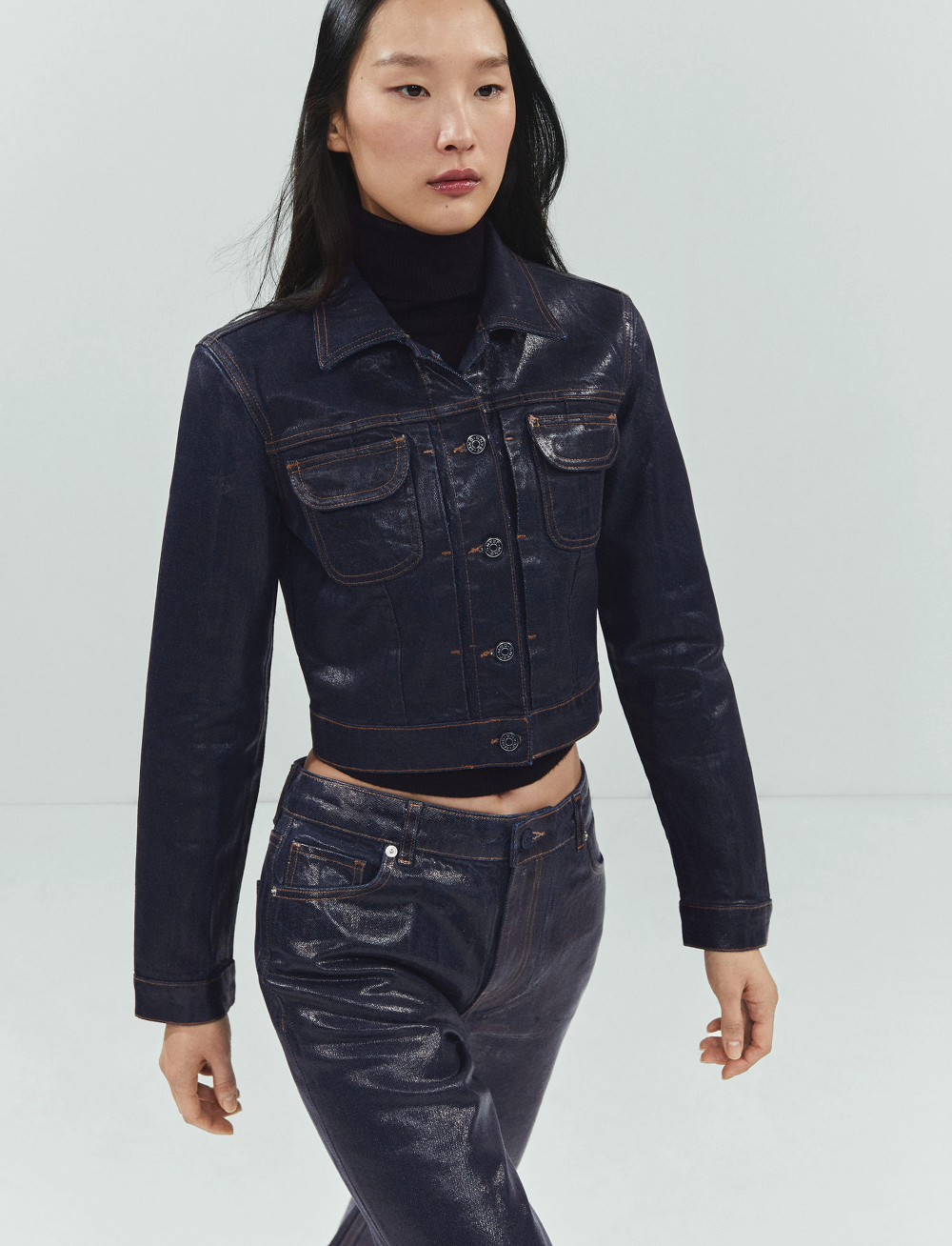 Mango - Foil structured denim jacket - jeansjakker - open blue - 0