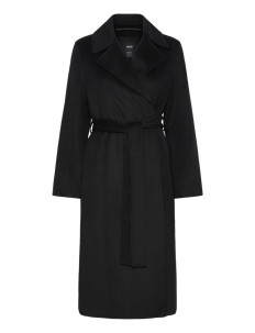 Mango Wool coat with handmade belt - Kåper - BLACK / black