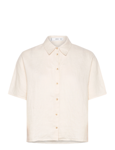 Mango Short sleeve linen-blend shirt - Kortermede skjorter - LT PASTEL BROWN / cream