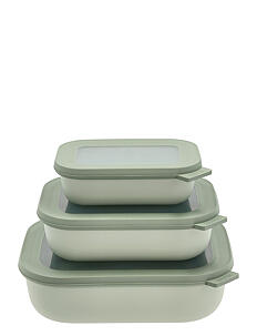 Mepal Rectangular bowl set w.lid Cirqula low 3 pcs - Glasskrukker - NORDIC SAGE / green