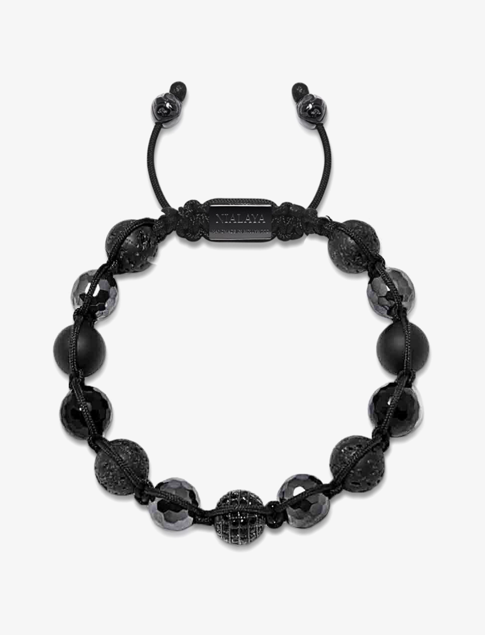 Nialaya - Men's Beaded Bracelet with Black CZ Diamond, Lava Stone, Mat - armbånd - black - 1