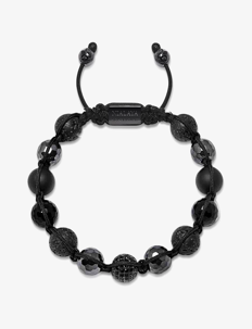 Nialaya Men's Beaded Bracelet with Black CZ Diamond, Lava Stone, Mat - Smykker - BLACK / black