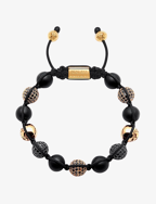 Men's Beaded Bracelet with Matte Onyx and Black/Gold CZ Diam - BLACK / GOLD