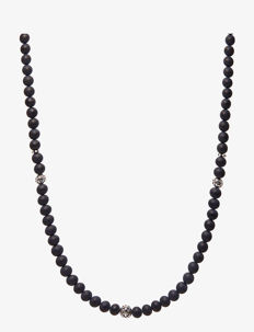 Nialaya Beaded Necklace with Matte Onyx and Silver - Smykker - BLACK / SILVER / black