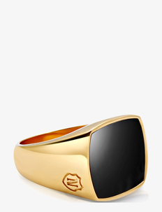 Nialaya Men's Gold Signet Ring with Onyx - Smykker - GOLD / BLACK / black