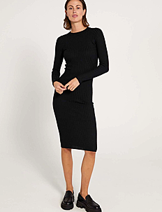 NORR Karlina o-neck LS dress - Kjoler - BLACK / black