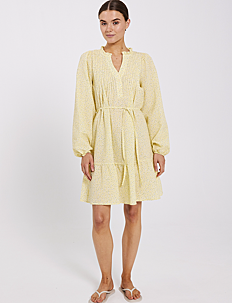 NORR Opal seersucker dress - Kjoler - LIGHT YELLOW FLOWER AOP / yellow