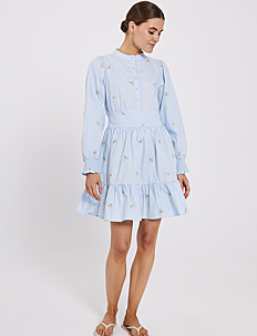 NORR Miluna embroidery dress - Kjoler - LIGHT BLUE W. EMBROIDERY / blue