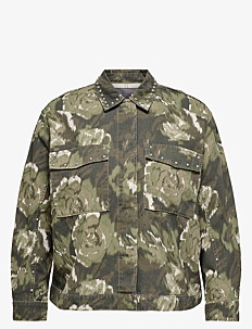 ONLY Carmakoma CARCAVA AOP JACKET OTW - Kolleksjoner - PUMICE STONE / khaki/green