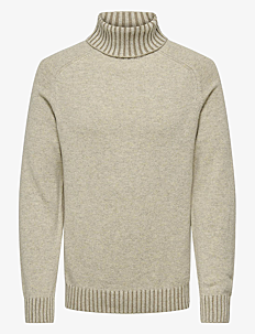 ONLY & SONS ONSEDDY REG 7 WOOL ROLL KNIT - Pologenser - OATMEAL / cream