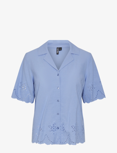 Pieces PCALMINA SS EMBROIDERY SHIRT BC - Kortermede skjorter - HYDRANGEA / blue