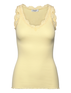 Rosemunde RWBeatha SL V-neck Lace Top - Ermeløse topper - PASTEL YELLOW / yellow